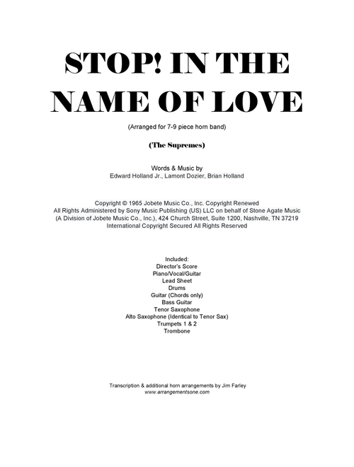 Stop! In The Name Of Love (Arr. Jim Farley) - The Supremes (Large Ensemble)
