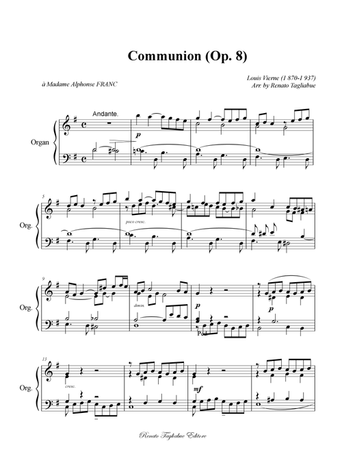 L. Vierne, COMMUNION Op. 8 (Arr. Renato Tagliabue) (Organ)