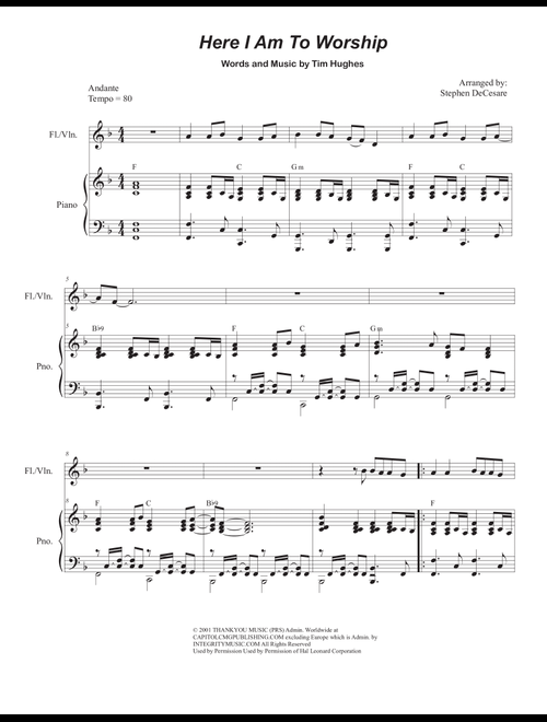 Here I Am To Worship (light Of The World) (Arr. Stephen DeCesare) - Phillips Craig & Dean (Flute and Piano)