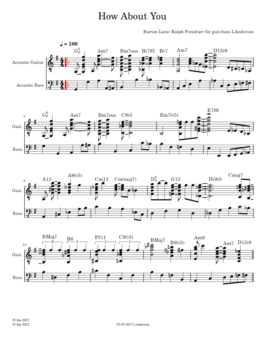 ボーカル　ビッグバンド譜面：HOW ABOUT YOU? How About You – Burton Lane & Ralph Freed Sheet Music with Chords