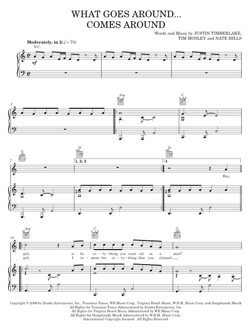What Goes Around...Comes Around Interlude - Justin Timberlake (Piano-Vocal-Guitar)