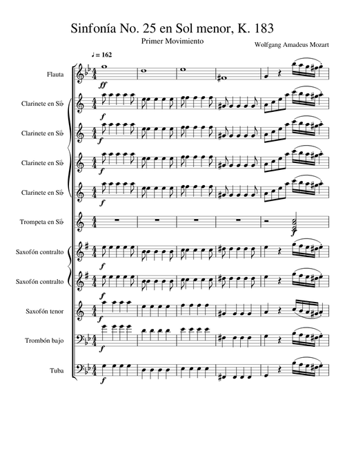 Sinfonía No. 25 en Sol menor K. 183, Primer Movimiento (Banda)