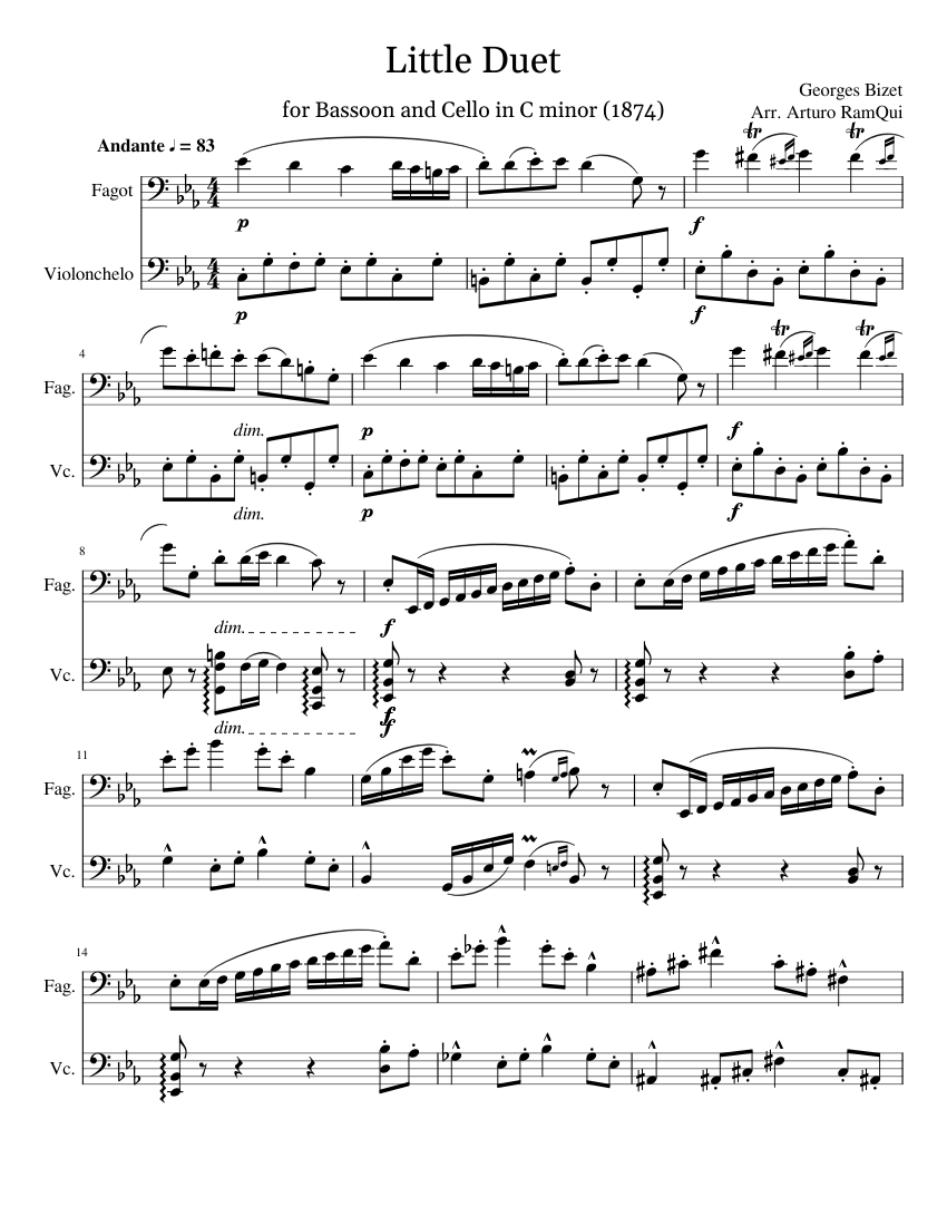 Little Duet for Bassoon Cello in C menor 1874 Sheet music for Bassoon Cello Woodwind Duet Musescore