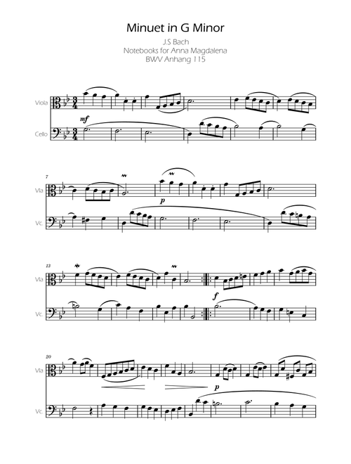Minuet in G minor BWV Anh. 115 - Bach - Viola and Cello (Arr. Ygor Nunes Silva) - Johann Sebastian Bach (Instrumental Duet)