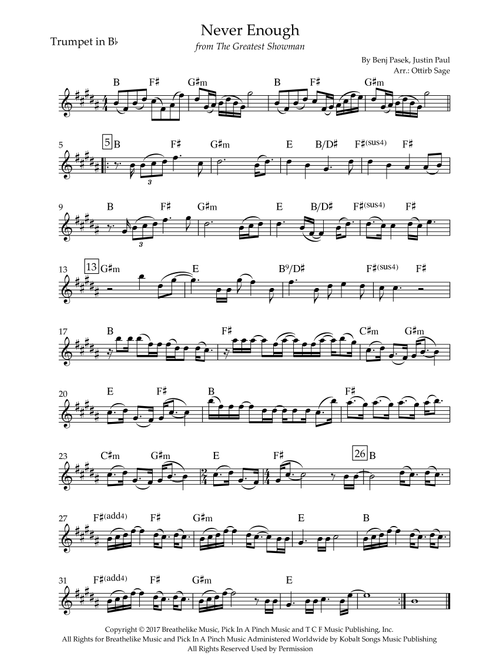 Never Enough (Arr. Ottirb Sage) - The Greatest Showman Ensemble (Trumpet Solo)