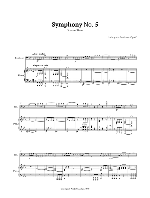 Symphony No. 5 by Beethoven for Trombone and Piano (Arr. Ander) (Trombone and Piano)