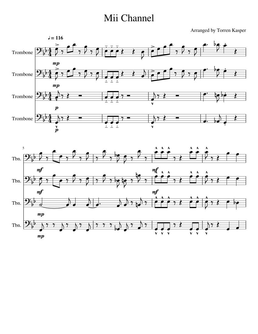 Mii Channel Trombone Quartet Sheet music for Trombone (Mixed Quartet ...