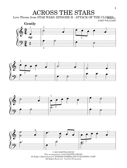 Across The Stars (from Star Wars: Attack of the Clones) - John Williams (Beginning Piano Solo)