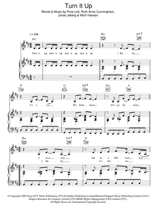 Turn It Up - Pixie Lott (Piano-Vocal-Guitar (Piano Accompaniment))