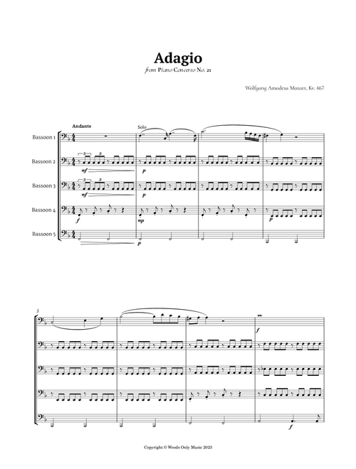 Andante from Piano Concerto No. 21 by Mozart for Bassoon Quintet (Arr. Ander) (Woodwind Ensemble)