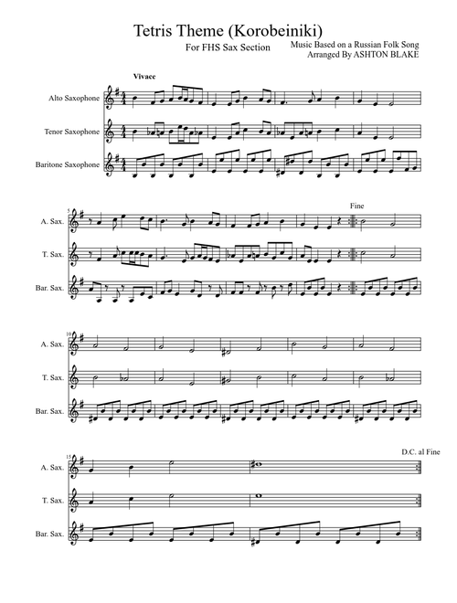 Tetris Theme for Saxophones