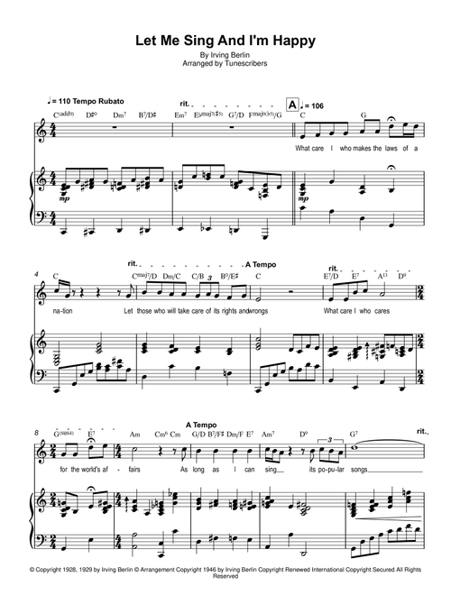 Let Me Sing And I'm Happy (Arr. Tunescribers) - Irving Berlin (Piano Vocal)