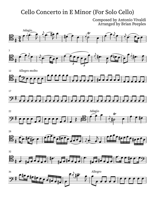 Cello Concerto in E Minor (RV 409) (Arr. Brian Peeples) - Antonio Vivaldi (Cello Solo)