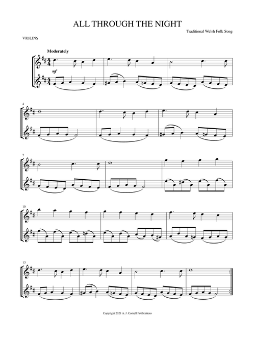 All Through the Night (Arr. Mark Phillips) - Traditional (Violin Duet)