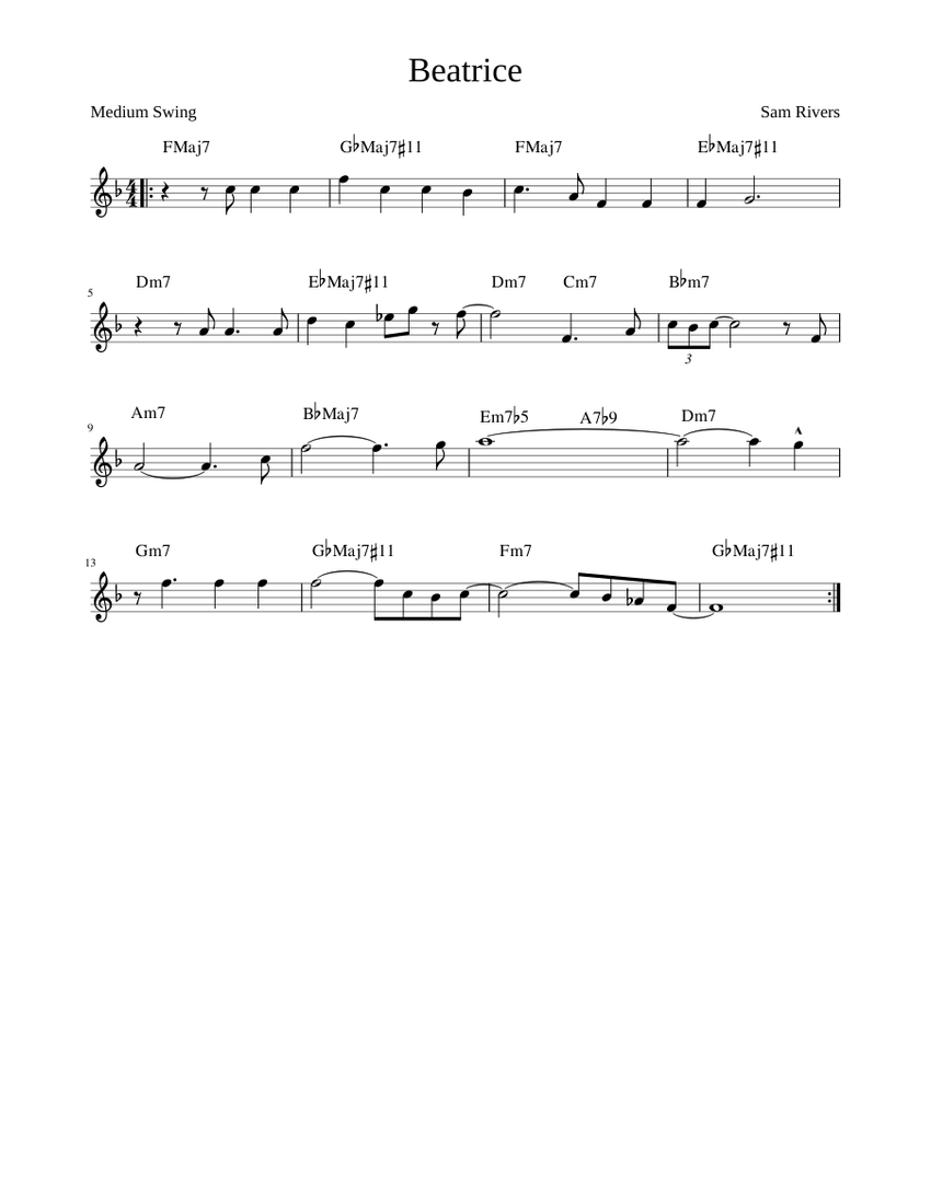 Beatrice Sheet Music For Saxophone Tenor Solo Musescore