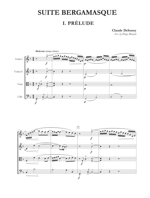 Prelude from "Suite Bergamasque" for String Quartet (Arr. Diego Marani) - Claude Debussy (String Quartet)