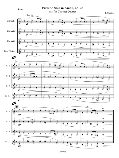 F. Chopin - Prelude №20 in c-moll, op. 28, arr. for Clarinet Quartet (Arr. Xlomeg) (Woodwind Ensemble)