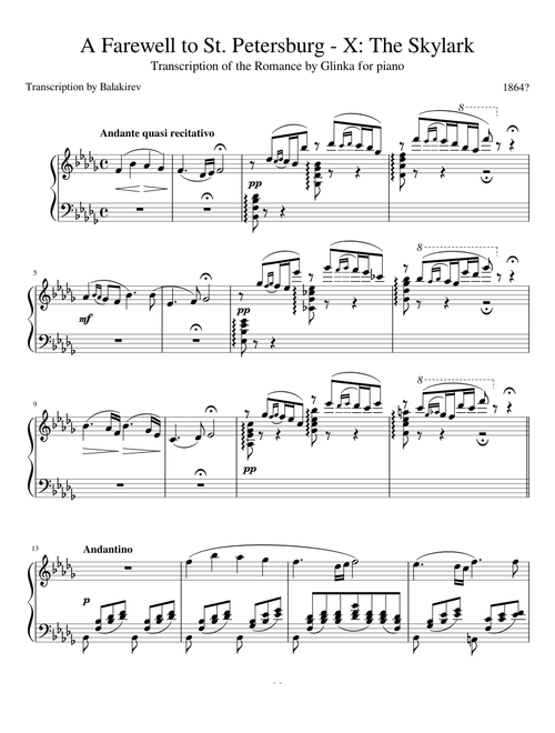 Glinka/Balakirev - A Farewell to St. Petersburg, X: The Skylark for Solo Piano