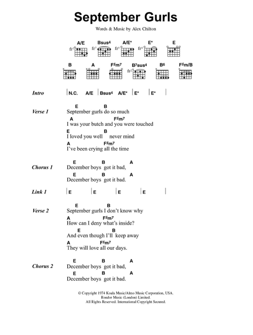 September Gurls - Big Star (Guitar Chords-Lyrics)