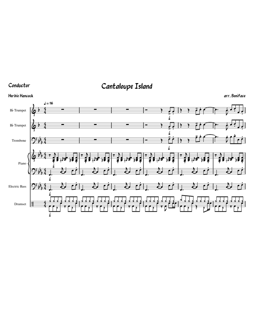 Cantaloupe Island Sheet music for Piano Trombone Trumpet in b flat Bass guitar more instruments Jazz Band Musescore