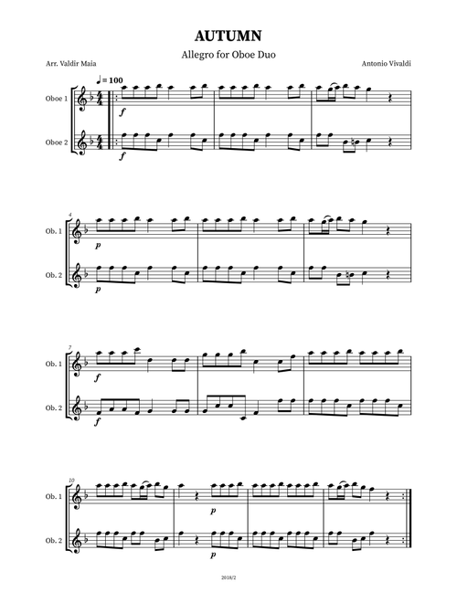 Autumn - The Four Seasons for Oboe Duo (Arr. Valdir Maia) - Antonio Vivaldi (Oboe Duet)
