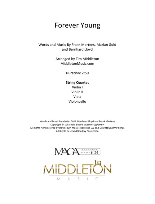 Forever Young (Arr. Tim Middleton) - Frank Mertens, Bernhard Lloyd, Marian Gold (String Quartet)