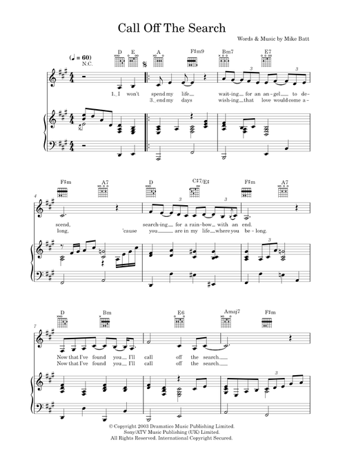 Call off the search - Katie Melua (Piano-Vocal-Guitar (Piano Accompaniment))