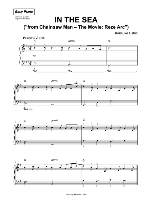 In the sea (from Chainsaw Man – The Movie: Reze Arc) - Kensuke Ushio (Easy Piano)