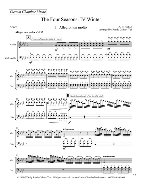 Vivaldi: The Four Seasons "Winter", Mvt. 1 (violin/cello duet) (Arr. Randy Calistri-Yeh) - Antonio Vivaldi (Instrumental Duet)