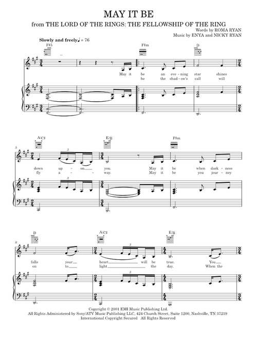 May it be - Enya (Piano-Vocal-Guitar)