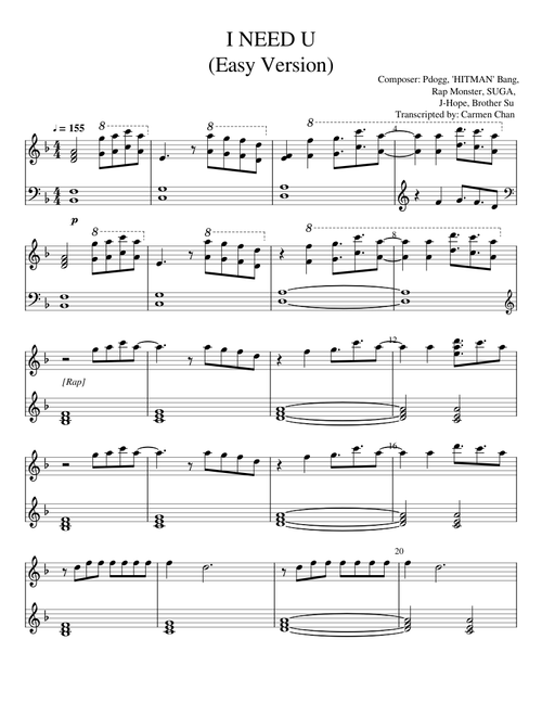 BTS I NEED U Easy Version