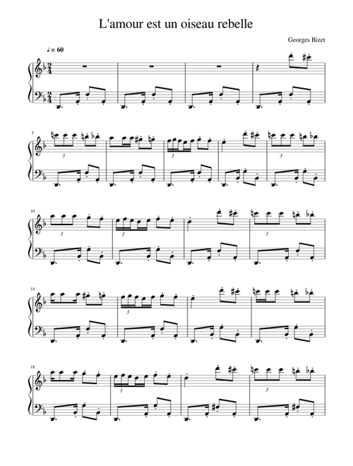 L'amour est un oiseau rebelle (Habanera, Carmen) - Georges Bizet (Arr. Nivek Piano) (Easy Piano)