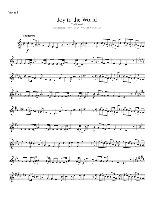 Joy to the World (Arr. Nick Carligeanu) - Traditional (Violin Duet)