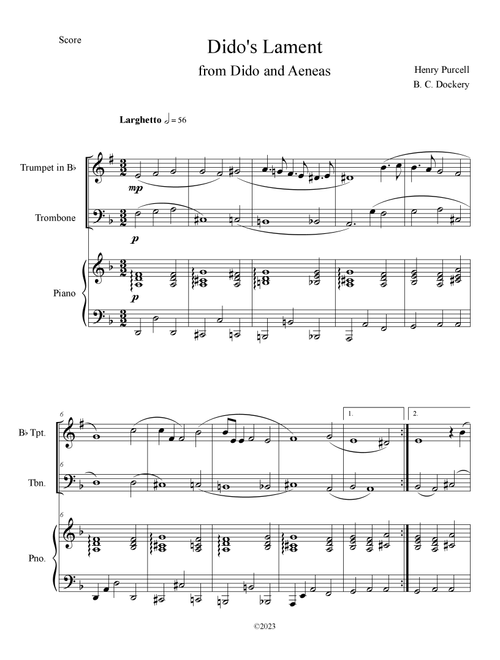 Dido's Lament (Trumpet and Trombone Duet with Piano Accompaniment) (Arr. B. C. Dockery) - Henry Purcell (Instrumental Duet and Piano)