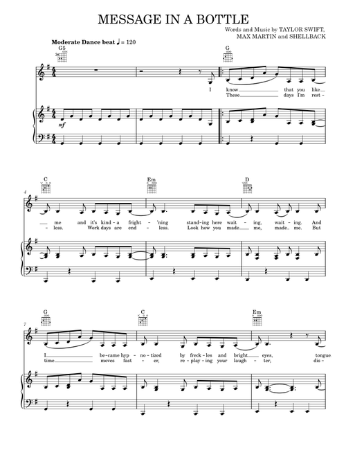 Message In A Bottle (Taylor's Version) (From The Vault) - Taylor Swift (Piano-Vocal-Guitar)