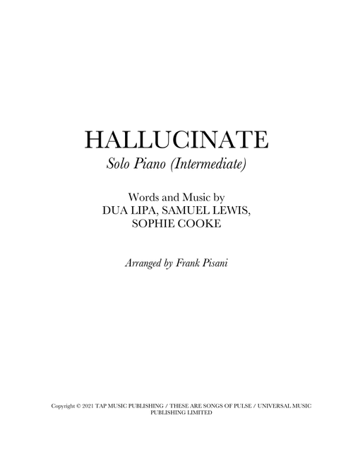 Hallucinate (Arr. Frank Pisani) - Dua Lipa (Piano Vocal)