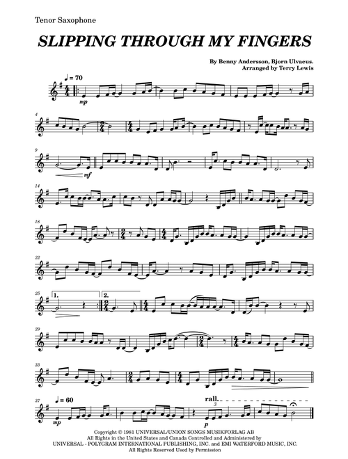 Slipping Through My Fingers (Arr. Terry Lewis) - ABBA (Tenor Sax and Piano)
