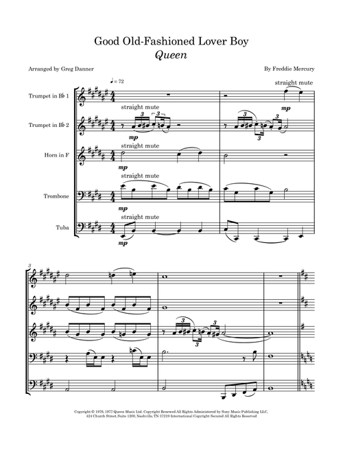 Good Old-Fashioned Lover Boy (Arr. Greg Danner) - Queen (Brass Ensemble)