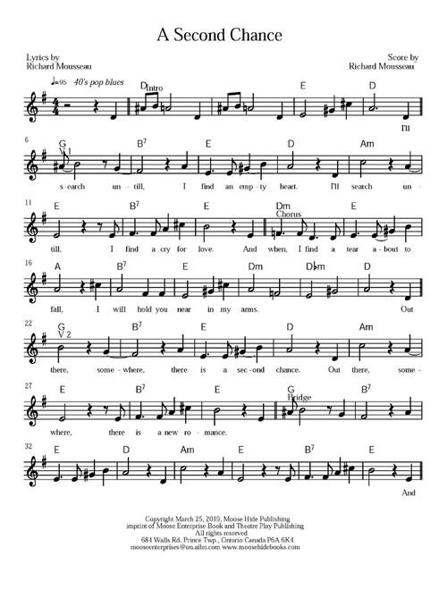 A Second Chance (Arr. Richard Mousseau) - Rick Moose (Lead Sheet - Fake Book)