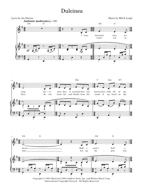Dulcinea - Joe Darion, Man Of La Mancha Musical (Piano-Vocal-Guitar)