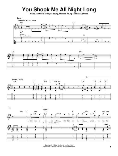 You Shook Me All Night Long - AC/DC (Guitar Tab Play-Along)