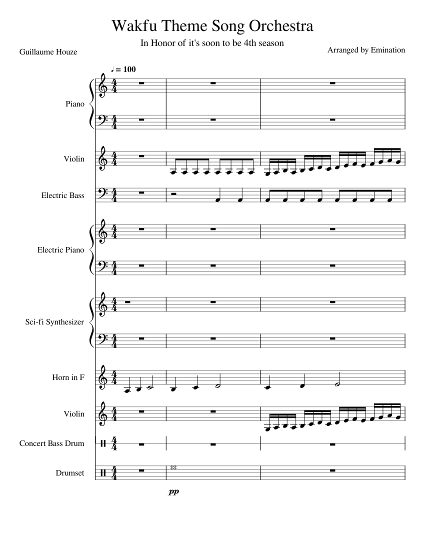 Wakfu Theme Song Sheet music for Piano, French horn, Violin, Bass ...