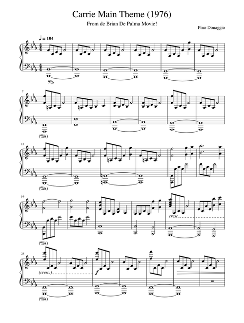 Carrie Main Theme 1976 -Piano Arrangement