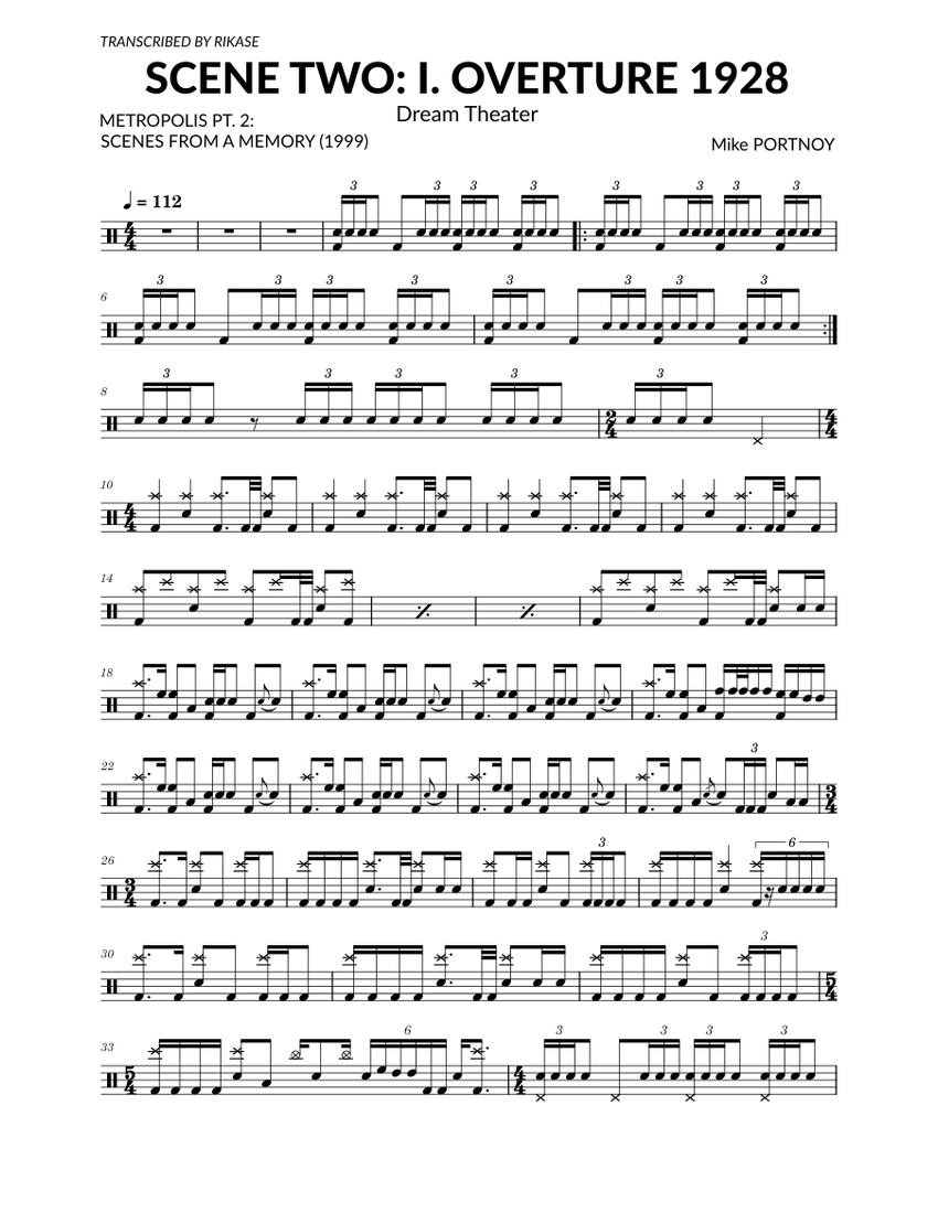 Overture 1928 – Dream Theater Sheet Music for Drum group