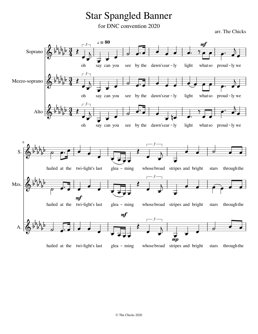 Star Spangled Banner Sheet Music for Soprano, Alto, Mezzo soprano ...