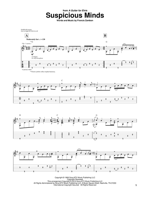 Suspicious Minds - Laurence Juber, Elvis Presley (Guitar Tab)