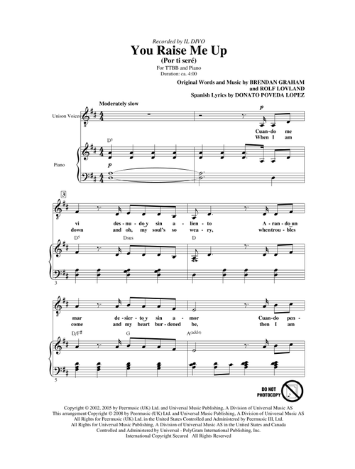 You Raise Me Up - Il Divo (Choral, TTBB)