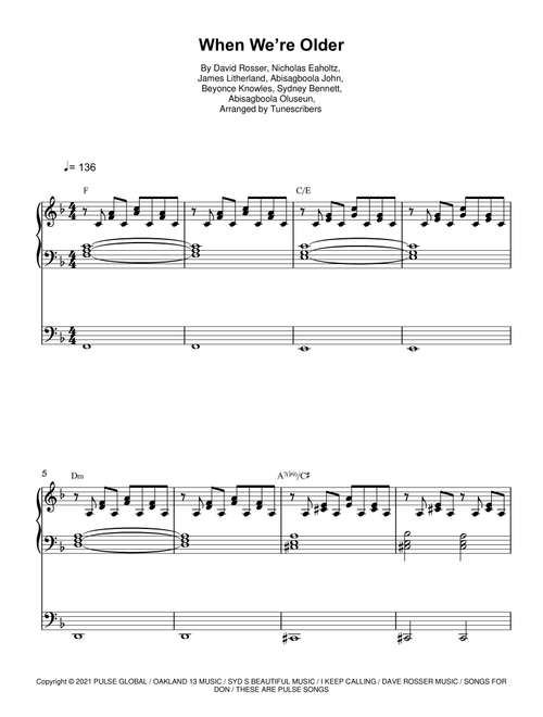 When We’re Older (Arr. Tunescribers) - David Rosser, Beyonce Knowles, James Litherland (Piano Vocal)