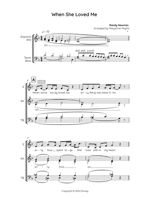 When She Loved Me (Arr. MaryAnne Muglia) - Sarah McLachlan (Choral, SATB)