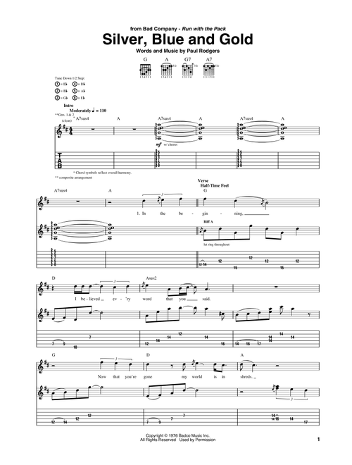 Silver, Blue And Gold - Bad Company (Guitar Tab)
